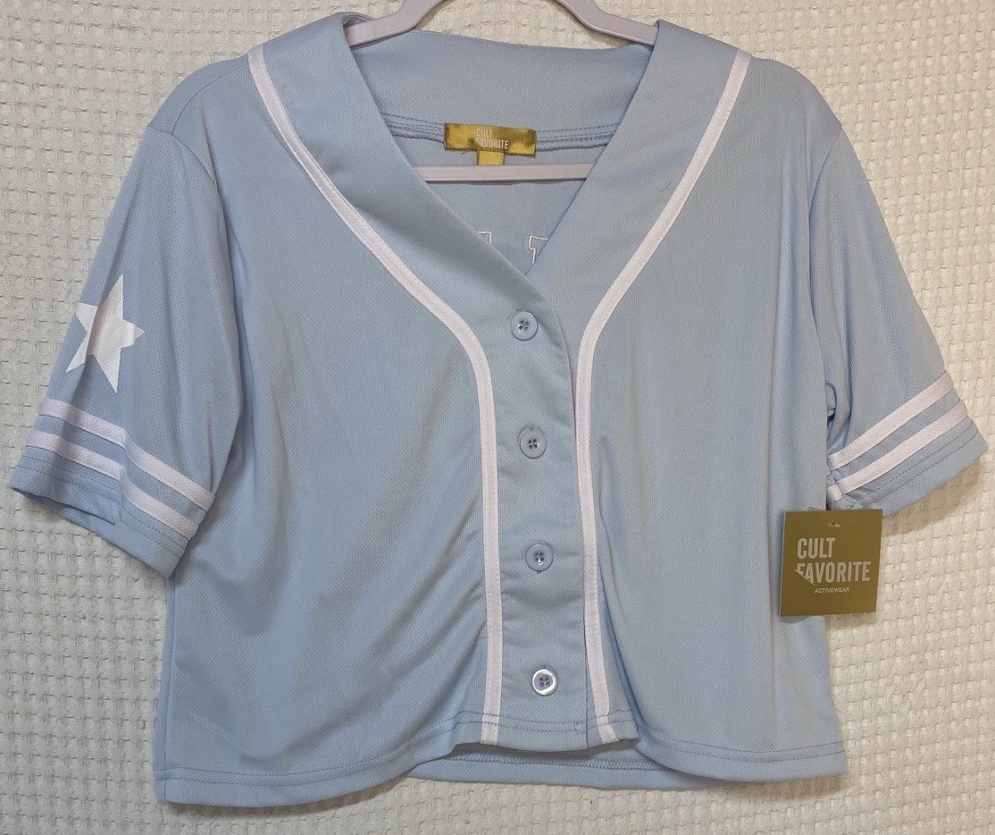 Cult Favorite Active Wear Jersey Preppy Style Women’s Size Small Blue White New