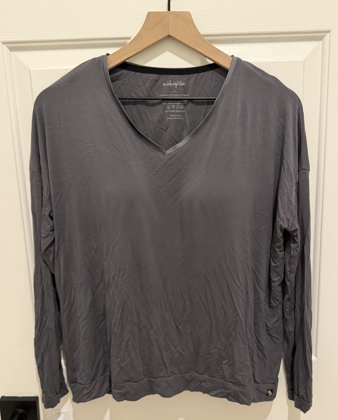 $78 Midnighties Tuxedo Striped Bamboo Top Built In Support Large L Moonshadow