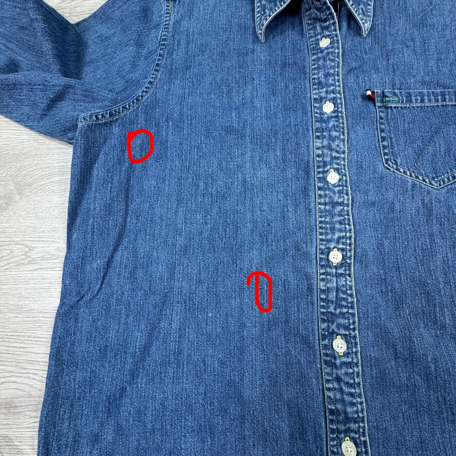 Tommy Jeans Women’s Denim Shirt Vintage Long Sleeve Blue Large Logo Star Trim