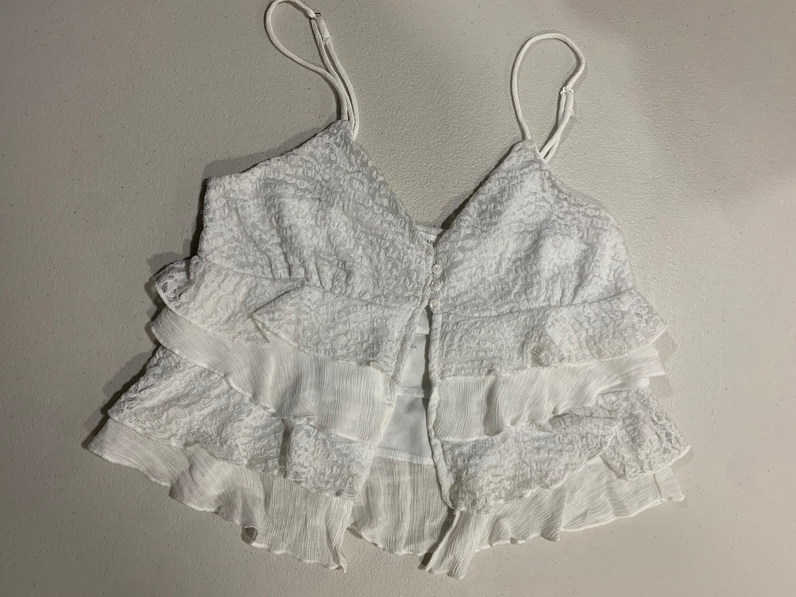 Kirious Los Angeles White Eyelet Lace Tiered Ruffle Camisole Top Womens Med