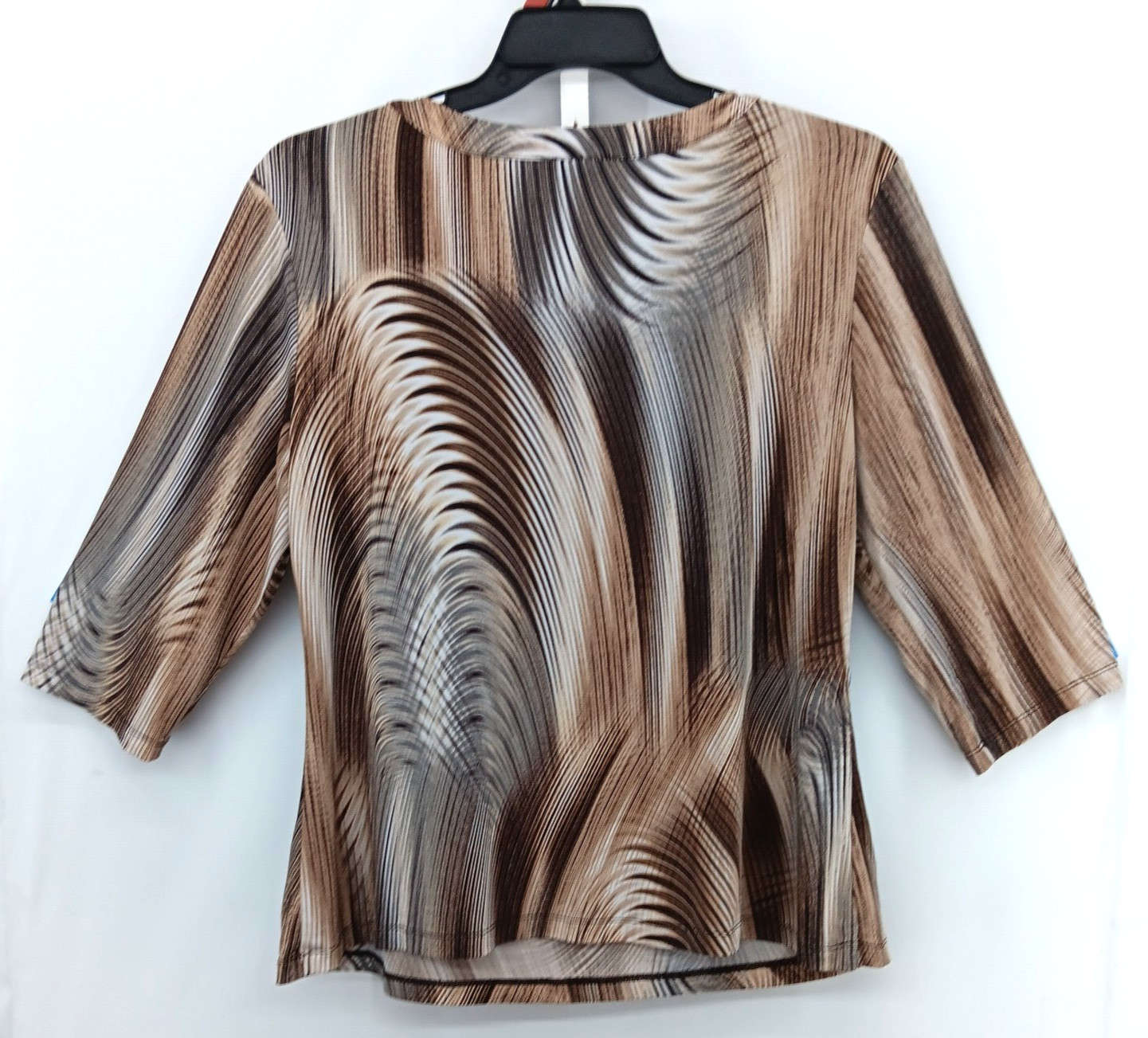Nue Options Blouse Womens Size XL Brown Abstract Keyhole Neck 3/4 Sleeve Top