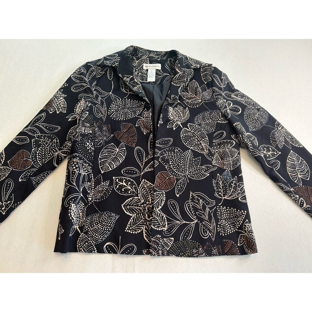 Draper’s and Damon’s Open Front Jacket Black Multicolor Lined Sz 8 Embroidered