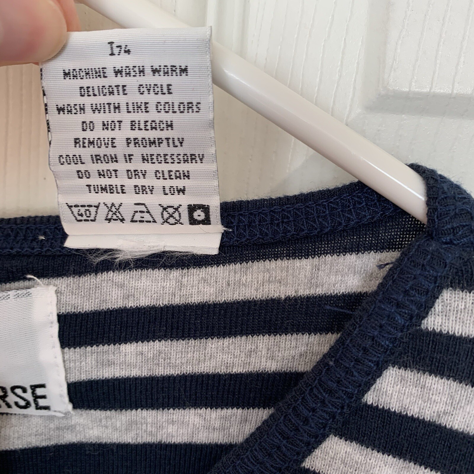 Crazy Horse Womens Large Blue Gray Stripe Henley Knit Vneck Top Long Sleeve NWT