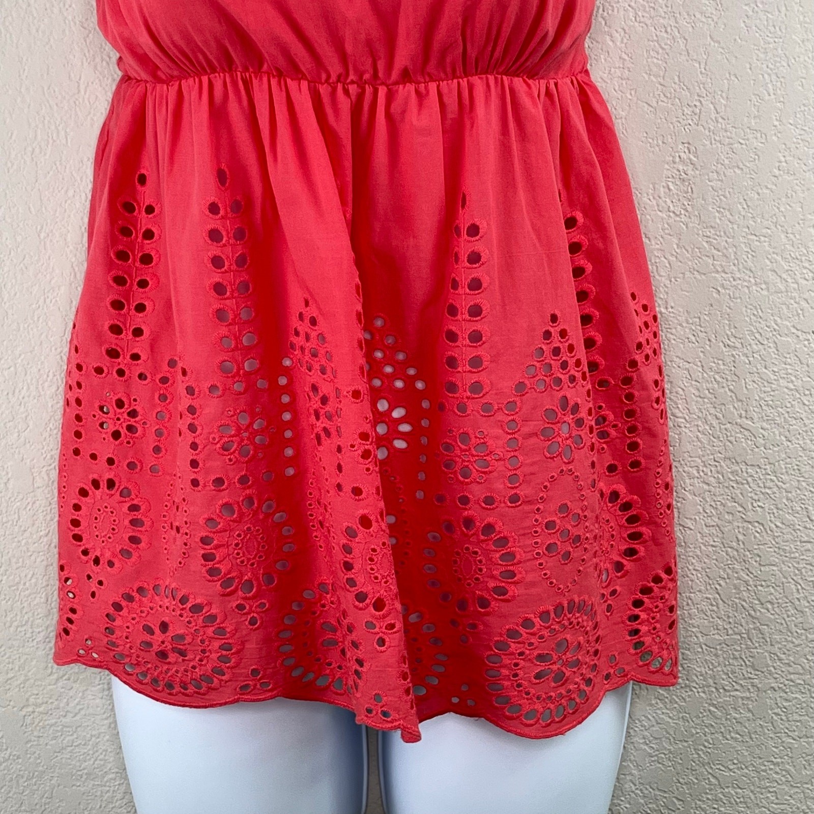 Lovestitch Coral Pink Eyelet Esme V-Neck Smock Cami Babydoll Top Small NWT