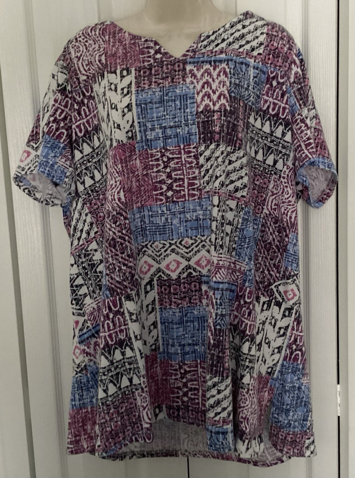 Woman Within Abstract Shirt Womens 1X Comfort Casual Cotton Blend Shirt Top