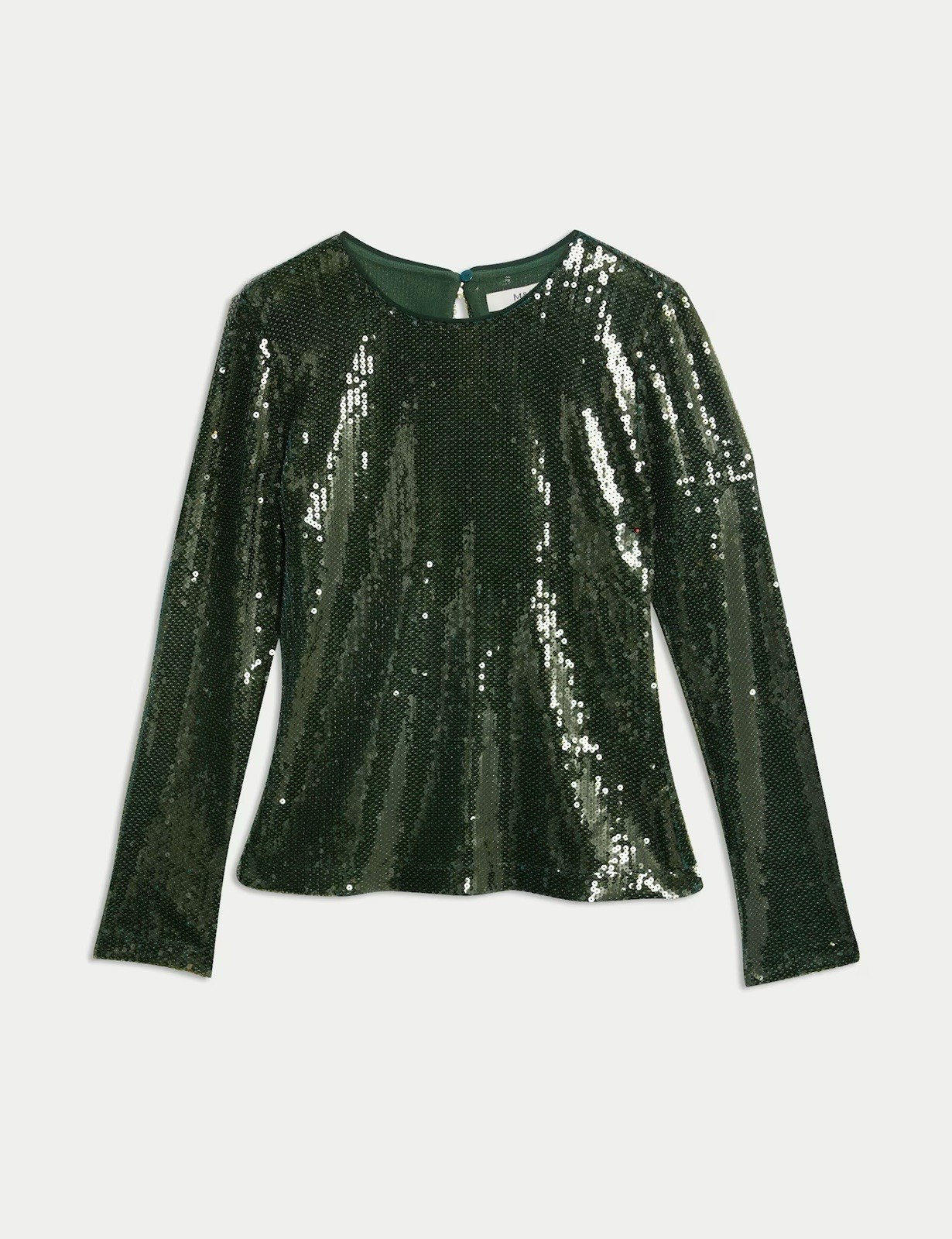 M&S Green Sequin Long Sleeve Top Regular Fit Size 18 Party Event Christmas Women