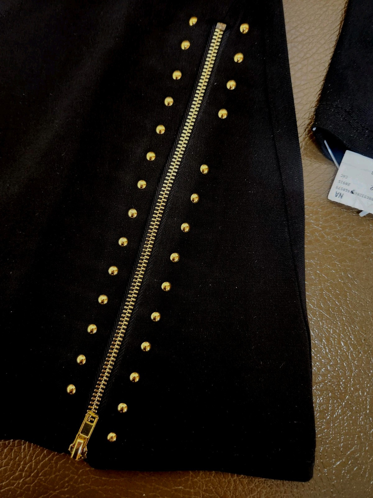 Black Studded Long Sleeve Top. Zipper Accents. Large. NWT. By Carmen.