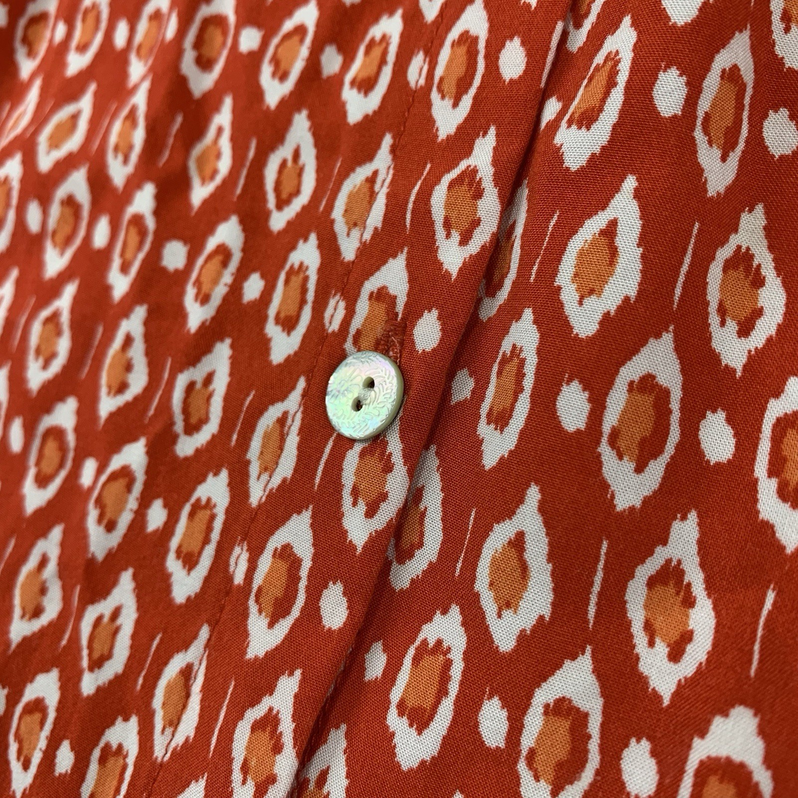 J Jill Women’s Sleeveless Tunic Size Medium Orange Ikat Print Button Front Rayon