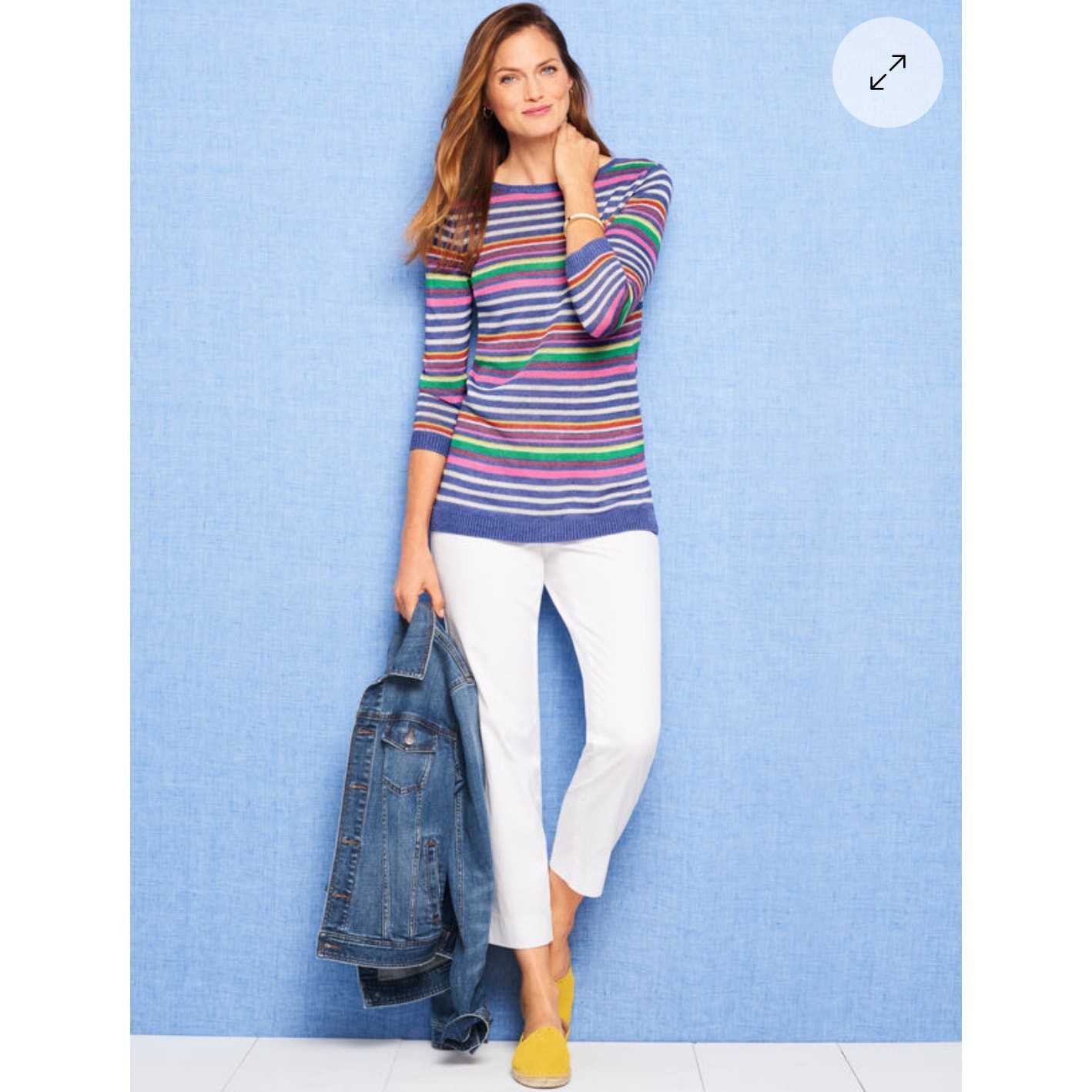 Talbots Petunia Stripe Linen Crewneck Sweater Lightweight 3/4 Sleeve Top *Small*