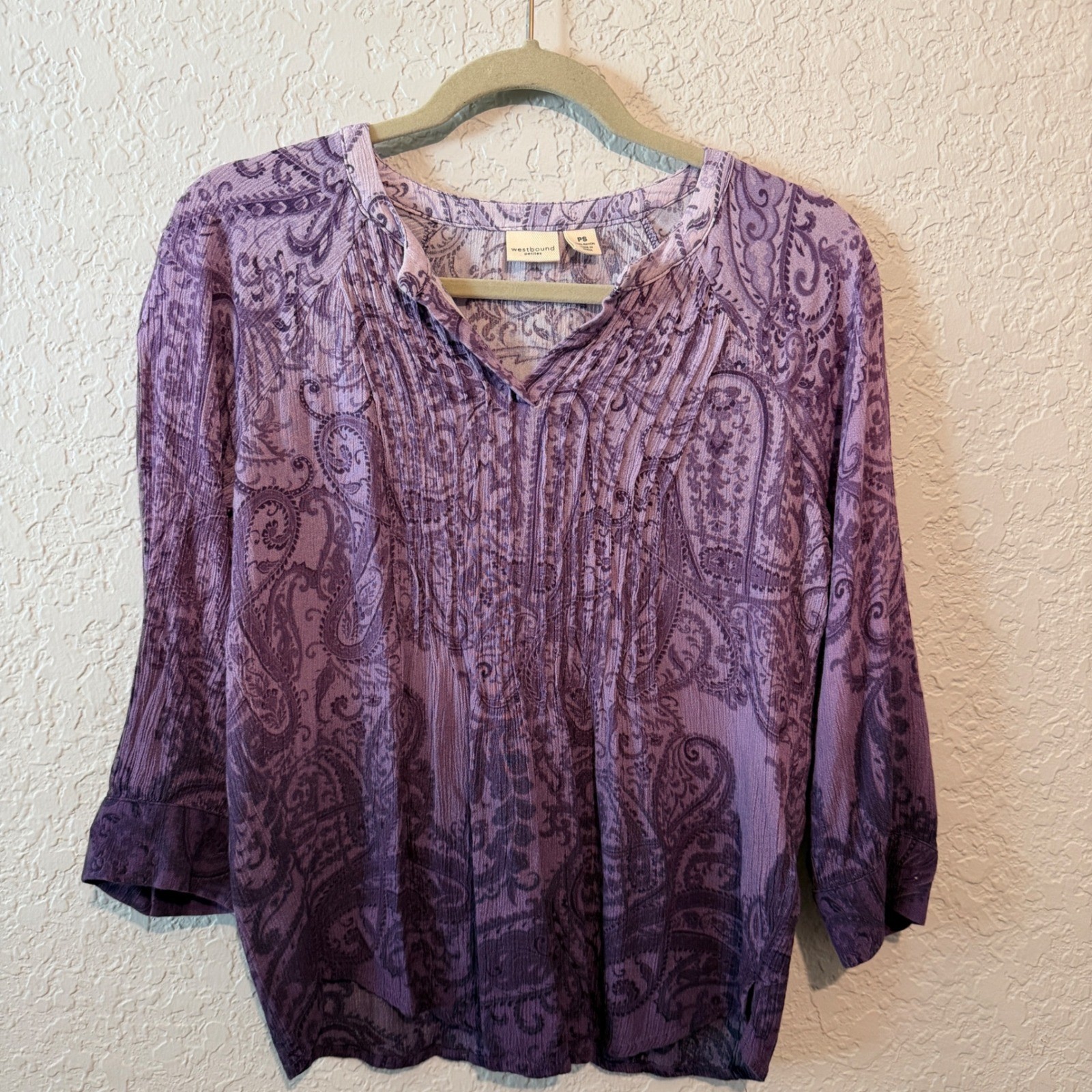 Westbound Paisley Pintuck Blouse PS Purple Ombre Boho Cottagecore Top