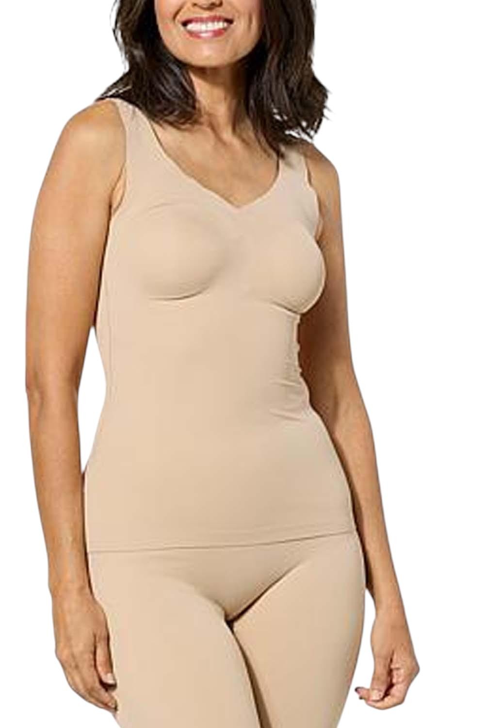 Rhonda Shear Women’s Butterknit Tank Top w/ Built-In Bra Beige