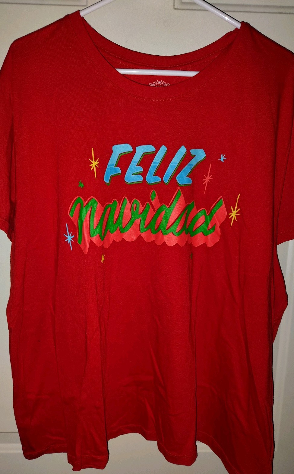WONDERSHOP Feliz Navidad Christmas Shirt Women’s 2X Red Top T-shirt Sleep