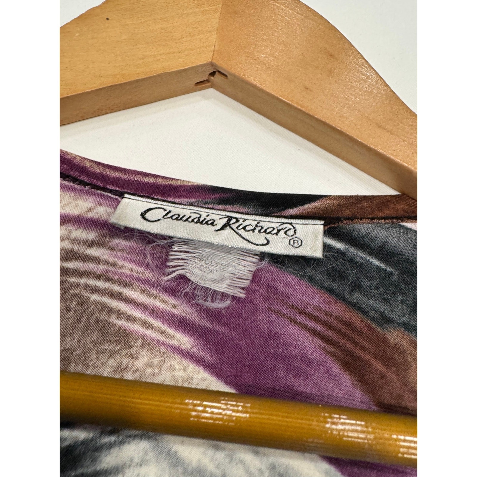 Claudia Richard Women’s Brushstroke Blouse L Multicolor Buckle Cap Sleeve V-Neck