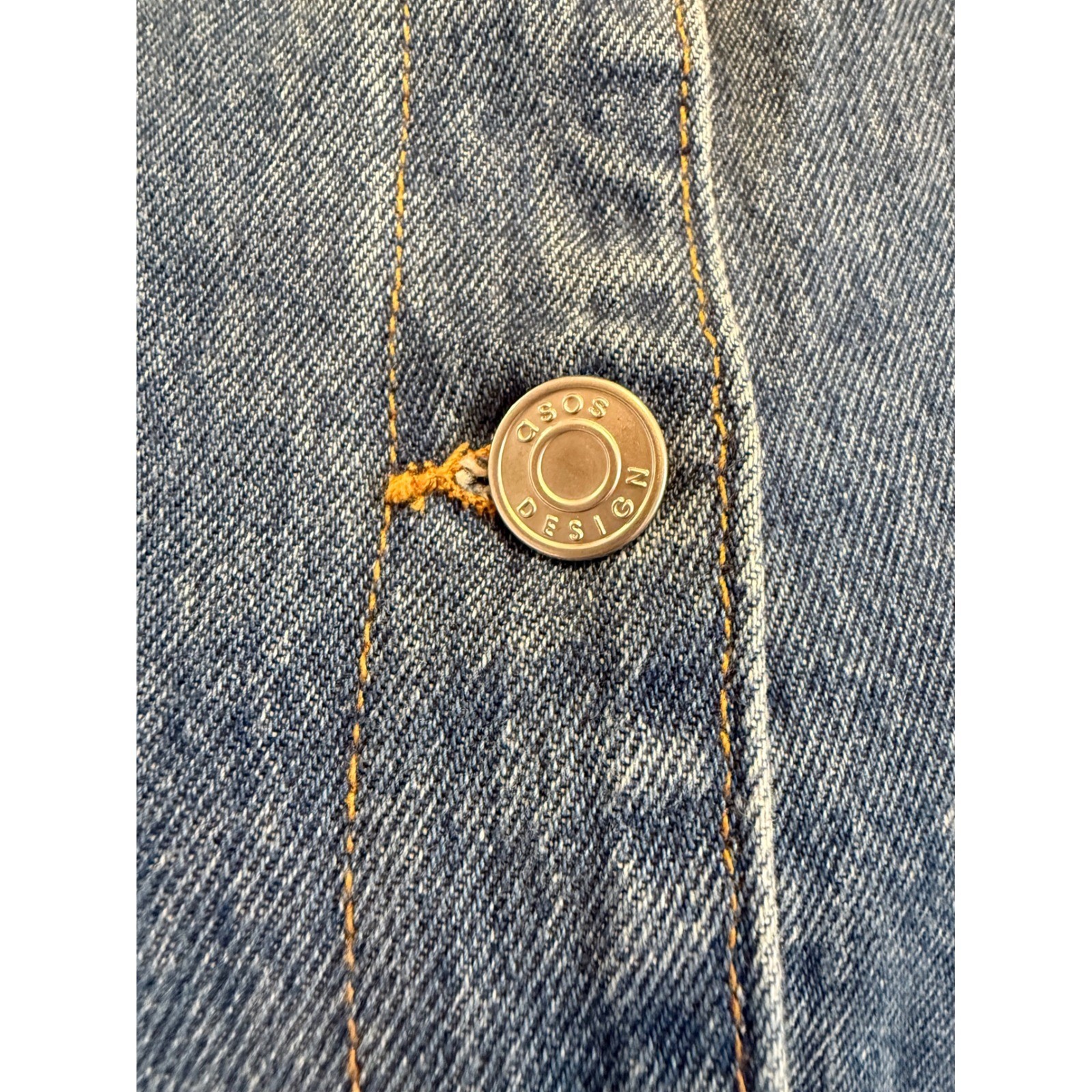 ASOS DESIGN Blue Denim Short Sleeve Button Front Split Hem, Size L Fits S/M