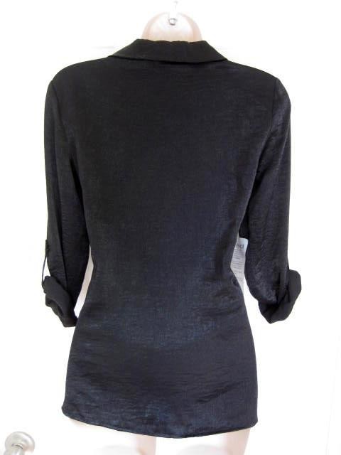 BEBE BLACK RAE HAMMERED CHARM LONG SLEEVE SHIRT TOP NEW NWT SMALL S