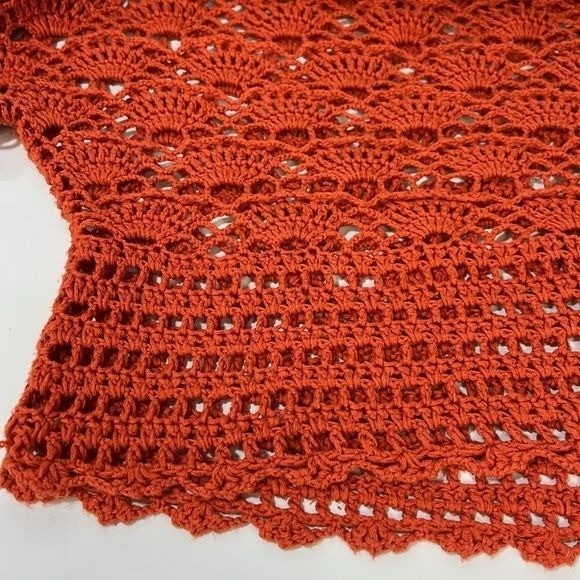 Intrigue Crochet Womens Top M Orange Cotton Acrylic Relaxed Boho Style