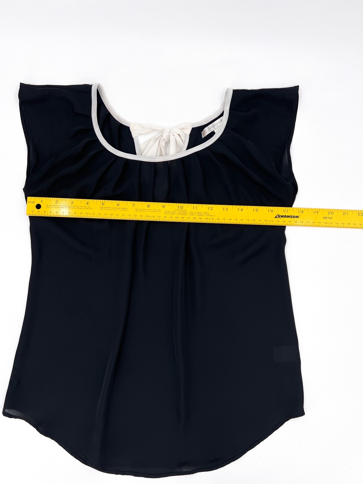 LC Lauren Conrad Shirt Womens Extra Small Black Bow Tie Short Sleeve Round Neck