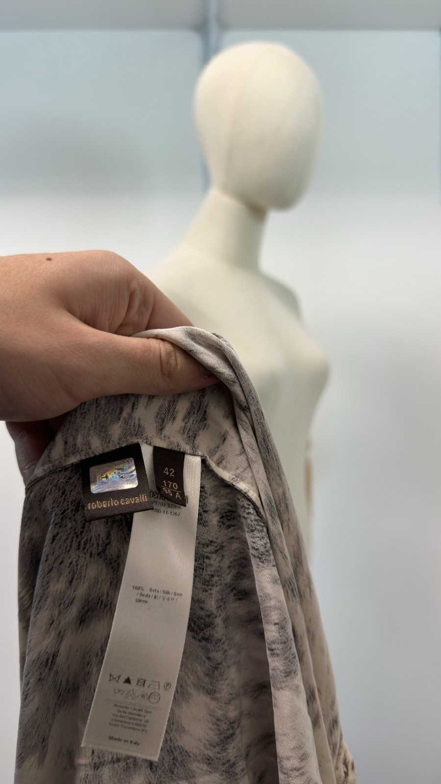 Roberto Cavalli Brown Cow Animal Print Silk Blouse Pussy Bow Shirt IT 42