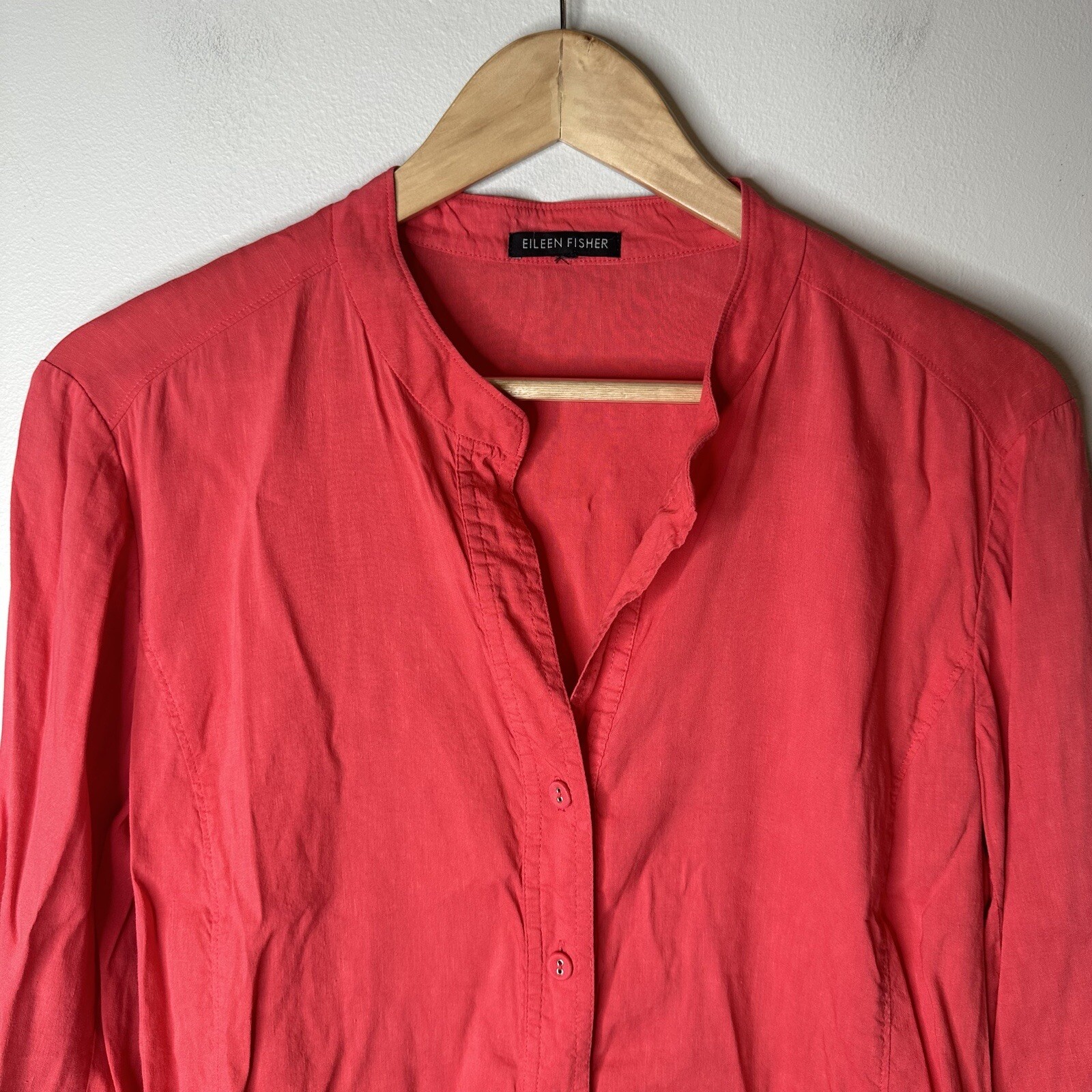 Eileen Fisher Top Womens Red Stretch Linen Blend Button Boho Lagenlook Sz S