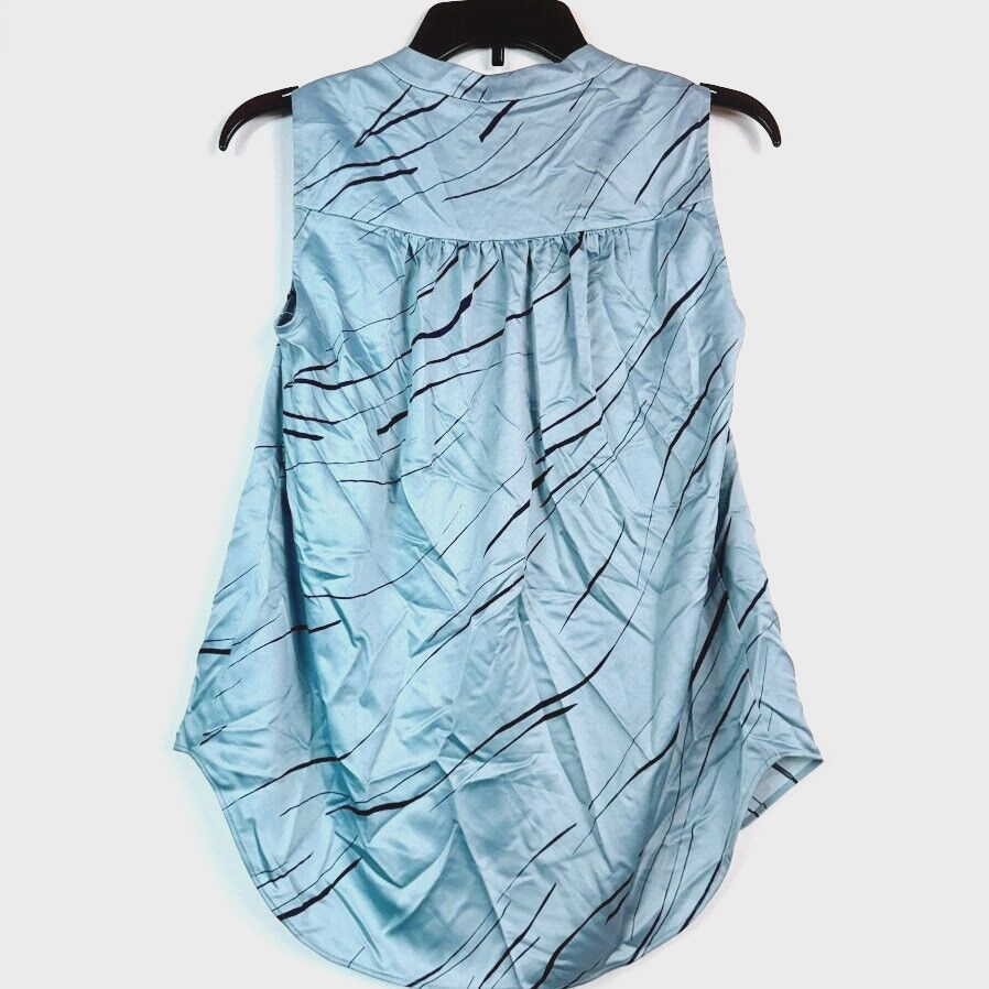 Alfani Womens XS Blue Linear Breeze V Neck Sleeveless Blouse Top NWT BG77