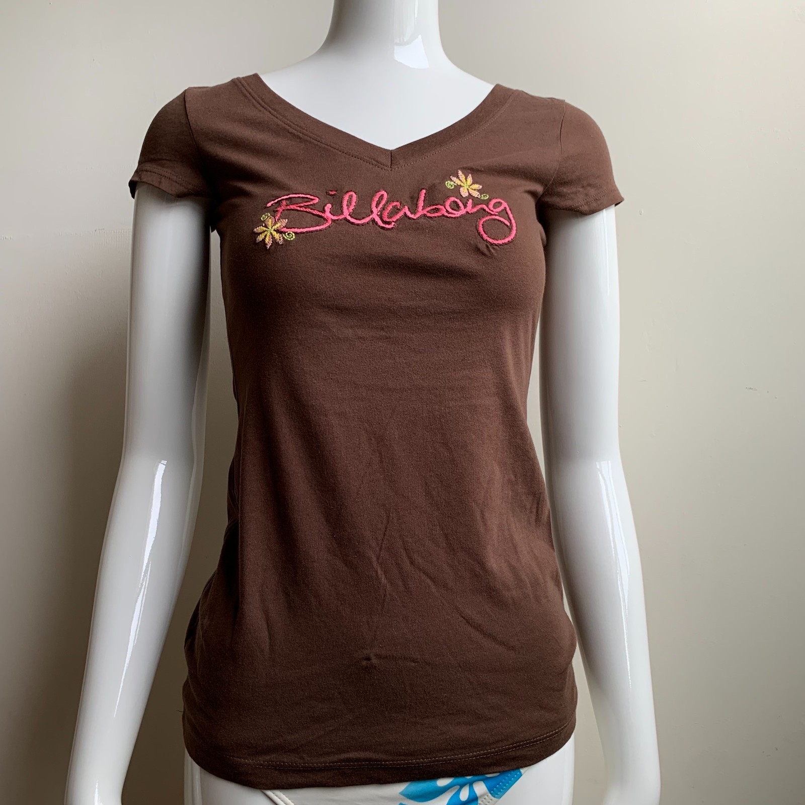 Billabong BLUE CRUSH Vintage RARE Brown embroidered logo fitted t-shirt tshirt