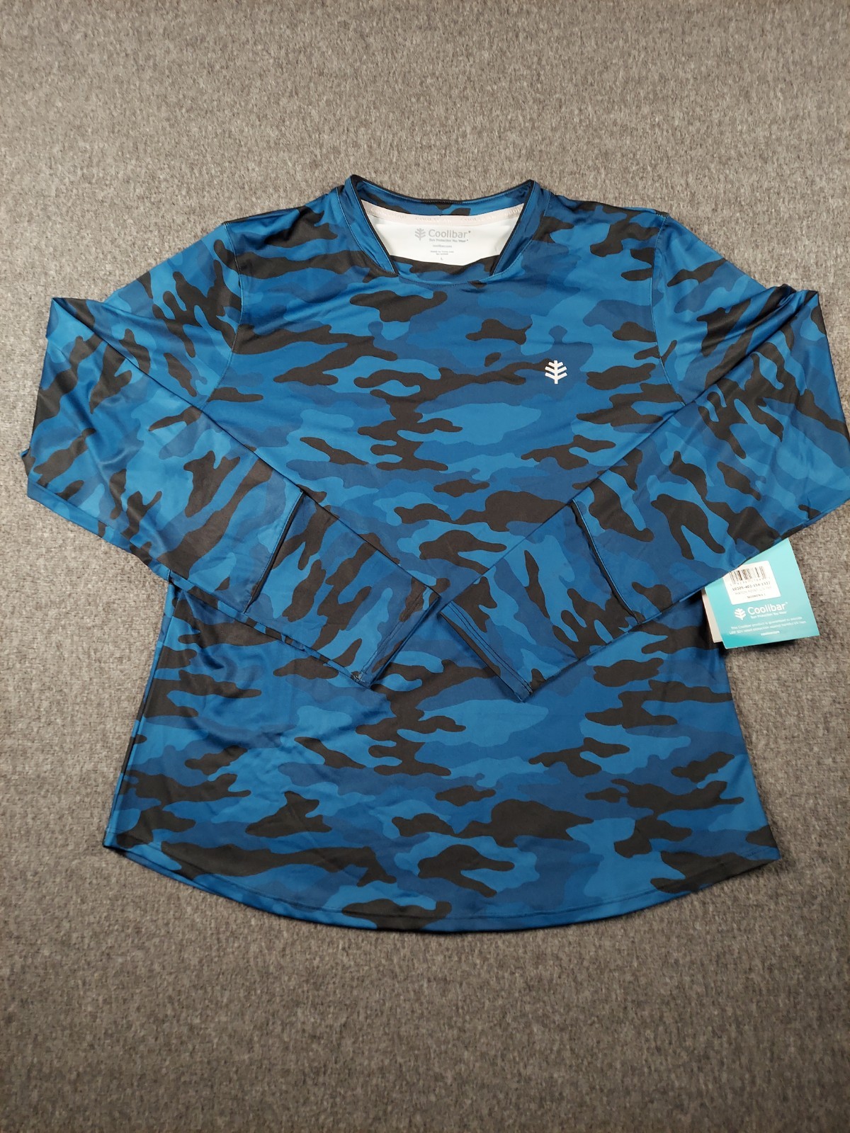Coolibar Match Point Shirt Womens Large Blue Camo UPF 50 Stretch Long Sleeve NWT