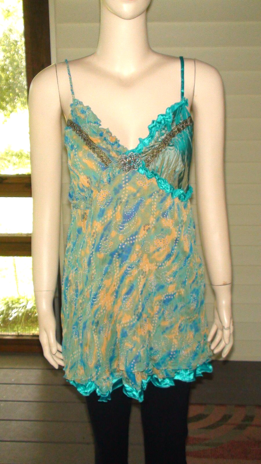 Joe Browns~Green/Blue Multi Embell. Spag. Strap Cami Top~14 UK/10/12 US~N/W/T