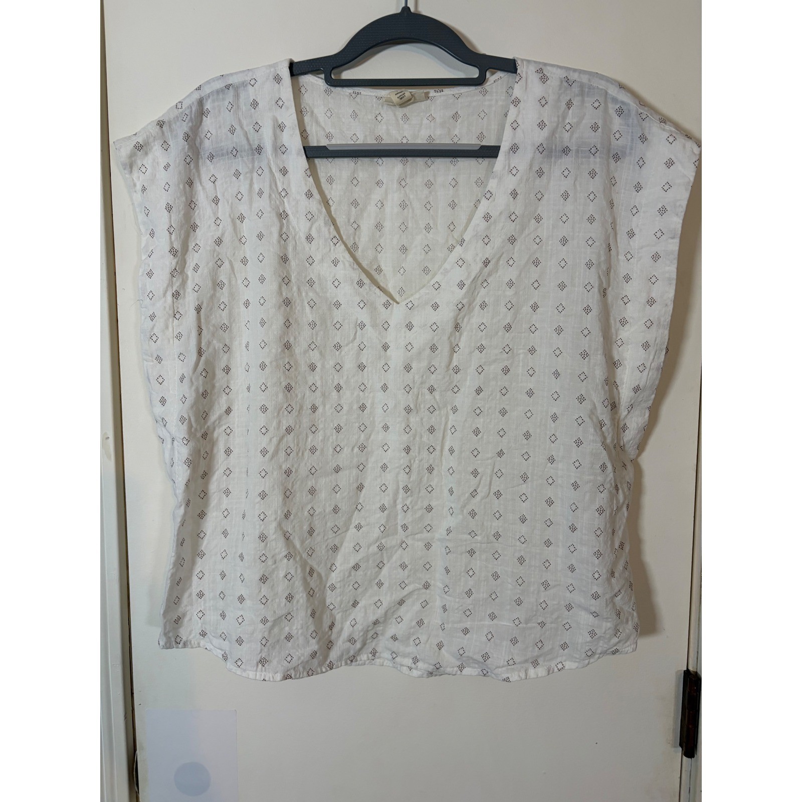 ana A New Approach Womens XL White Brown Geometric Diamond Print V-Neck Blouse