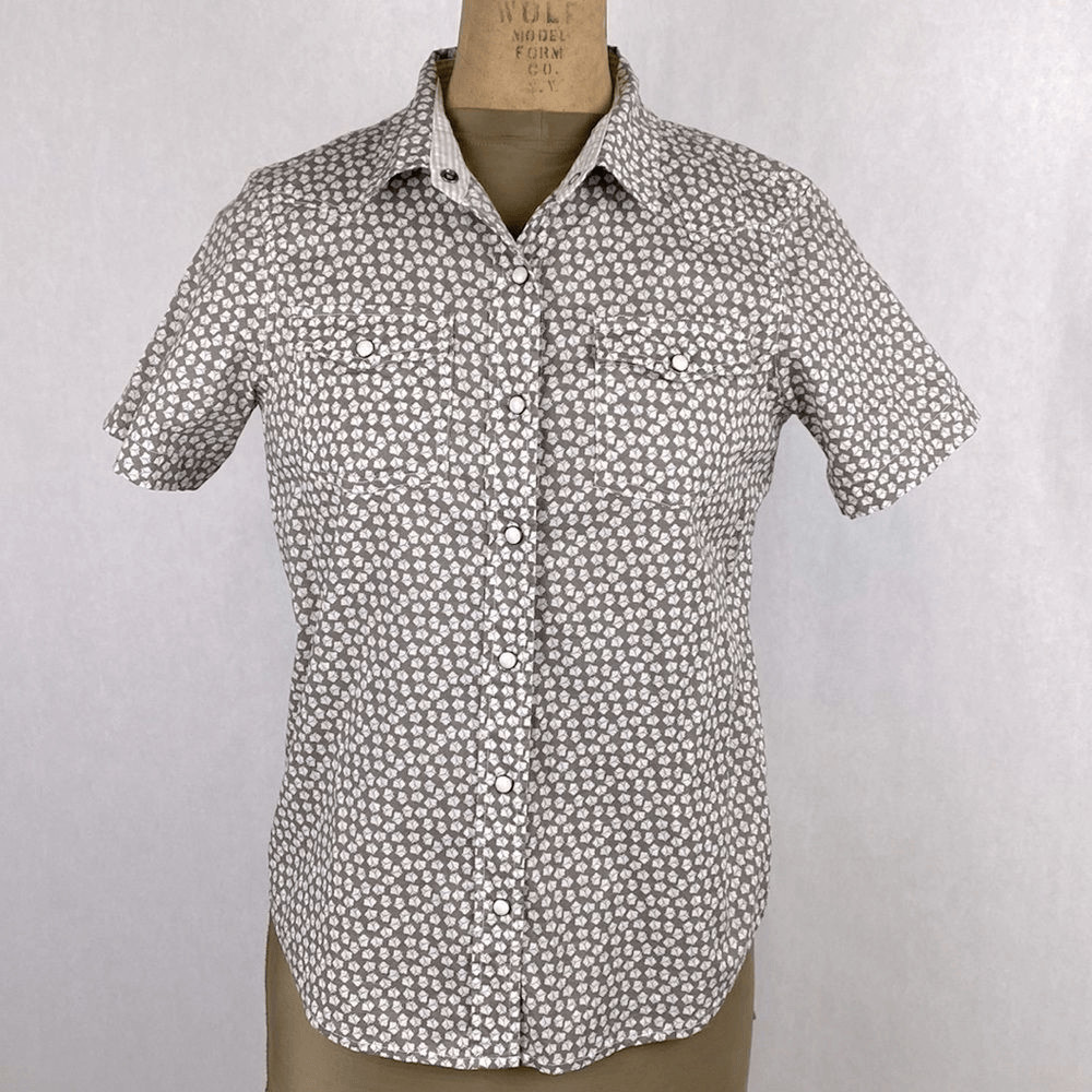White Crow Snap Button Shirt Sz Medium Cream Gray