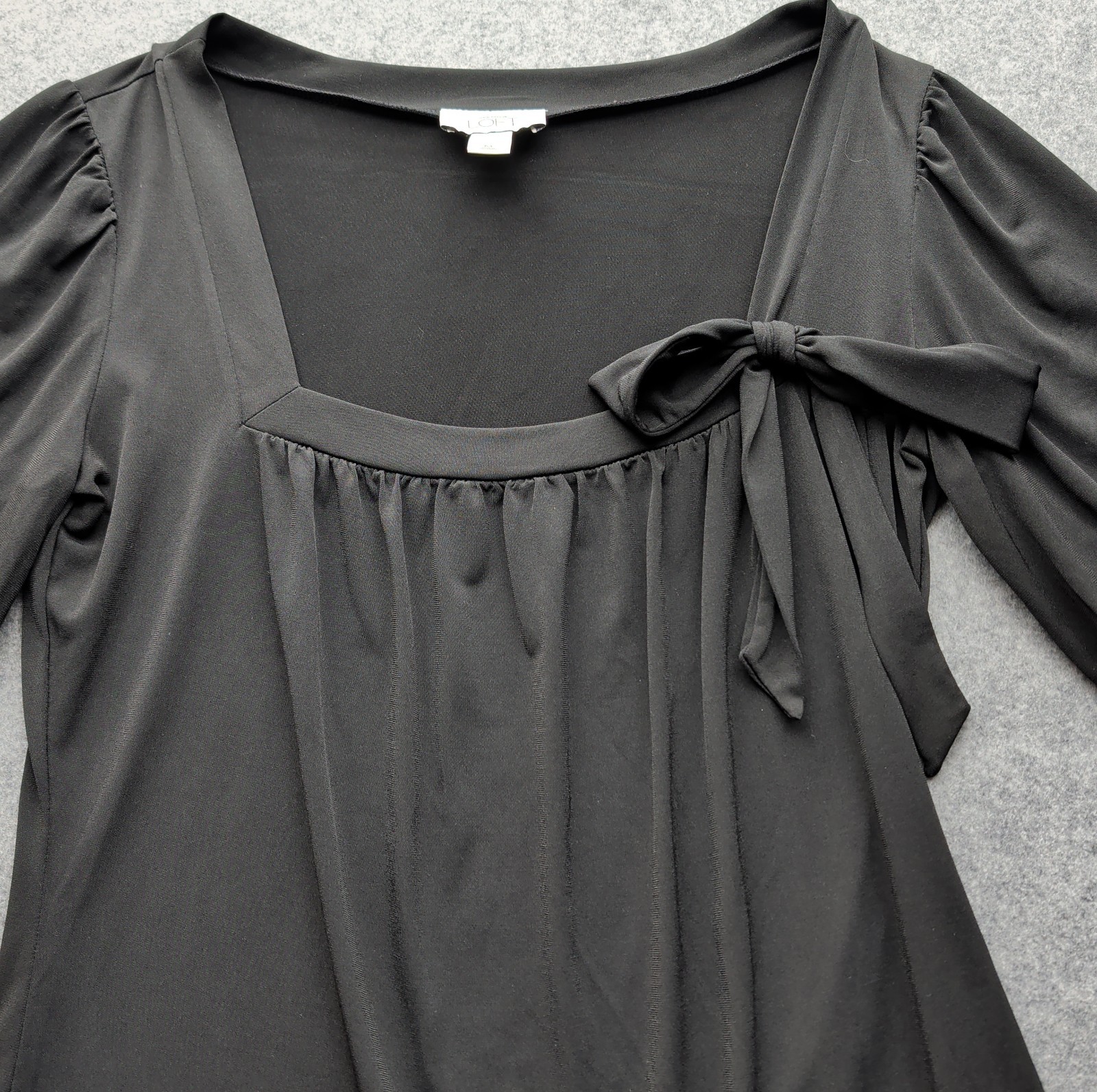 Ann Taylor Loft Women’s Black Square Neck Blouse 1/2 Sleeve Bow Black Size M