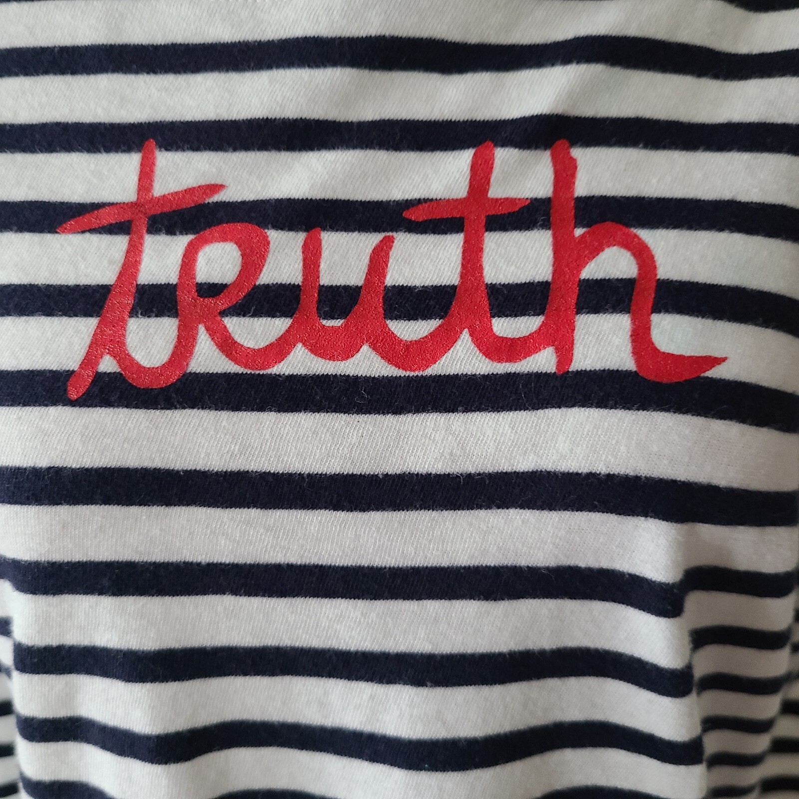 J. Crew Women T Shirt Small Striped ” Truth ” Tee Navy White Boat Neck Nautical