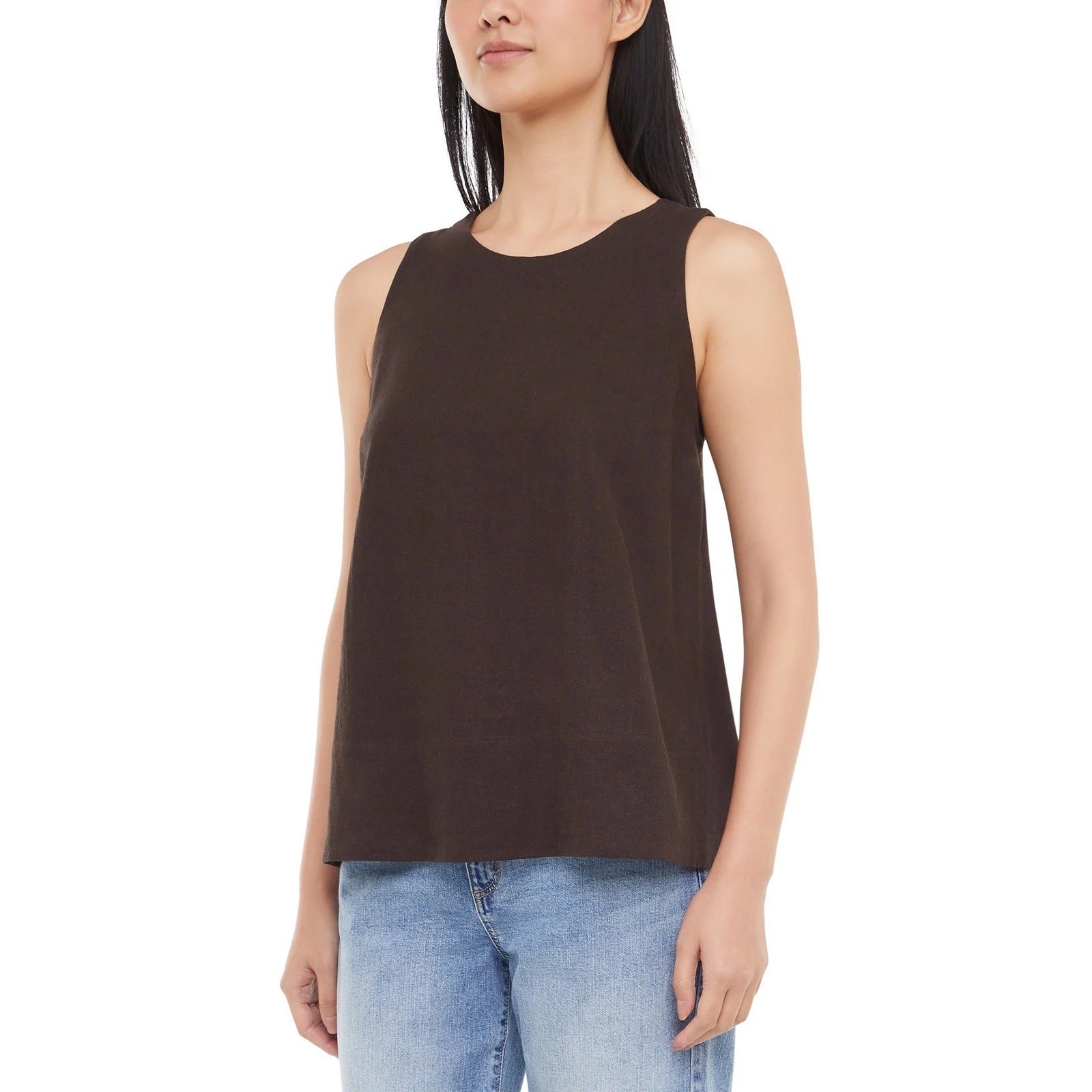 NWT Womens Banana Republic Espresso Brown Linen Blend Sleeveless top SZ M