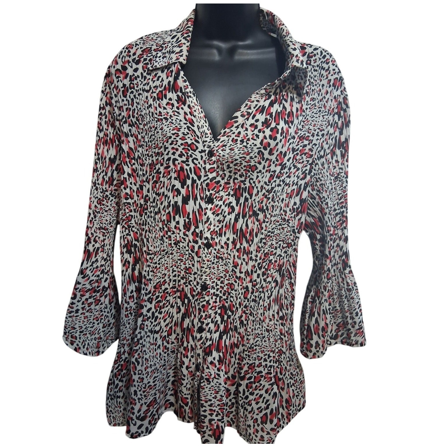 Fashion Bug Shirt 2X Y2K Leopard Print Button Down top Flared Sleeves Blouse