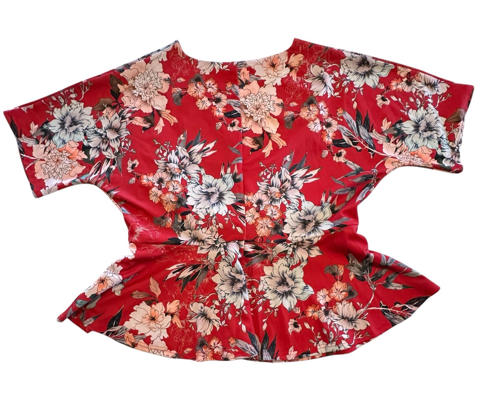 City Chic Floral Blouse Womens 20 Red W/ Flowers Flutter Sleeves V-Neck NWT