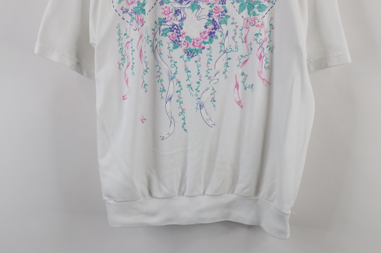 Vtg 90s Country Primitive Womens Large Lace Flower Heart Collared Polo Shirt USA