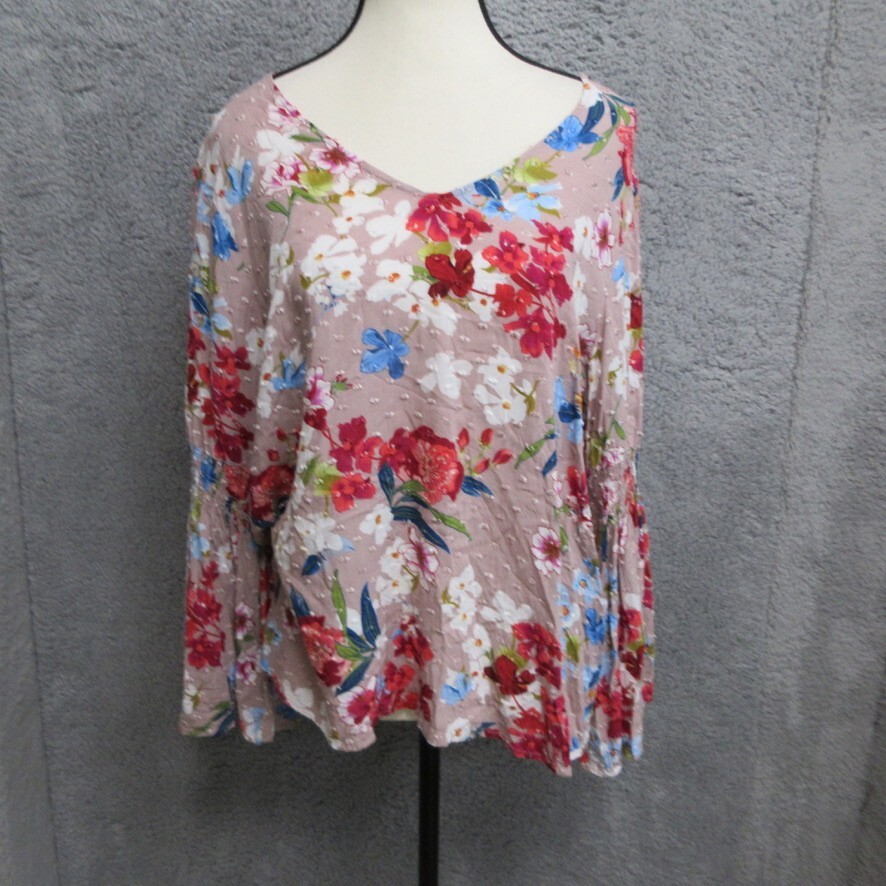 Cupio Shirt Women L Pink Floral Cottagecore Bohemian Festival Vibrant Dopamine
