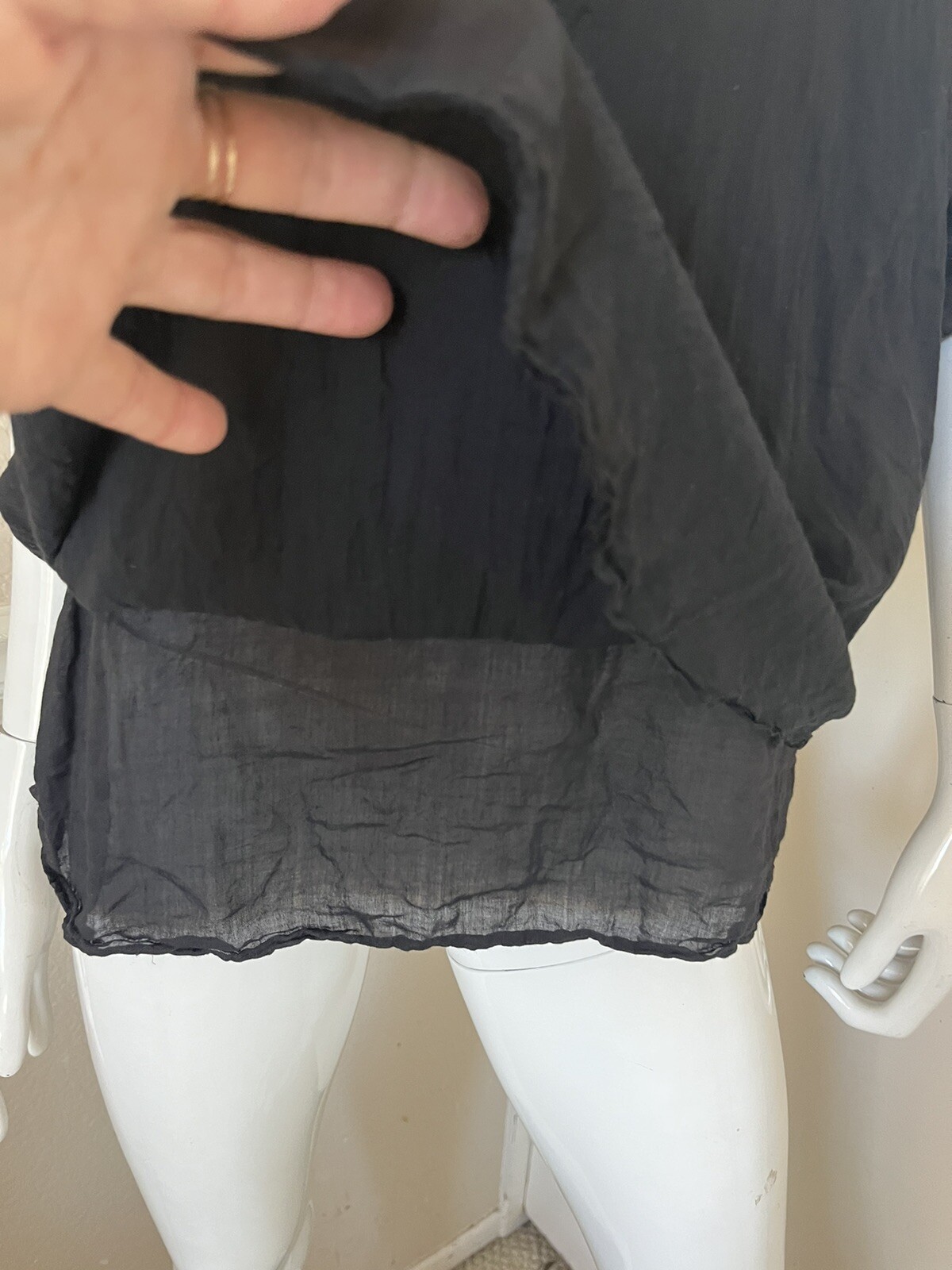 EUROPEAN CULTURE Black Sheer Cotton/Ramie Blouse w/ Attached Tank Top Sz L