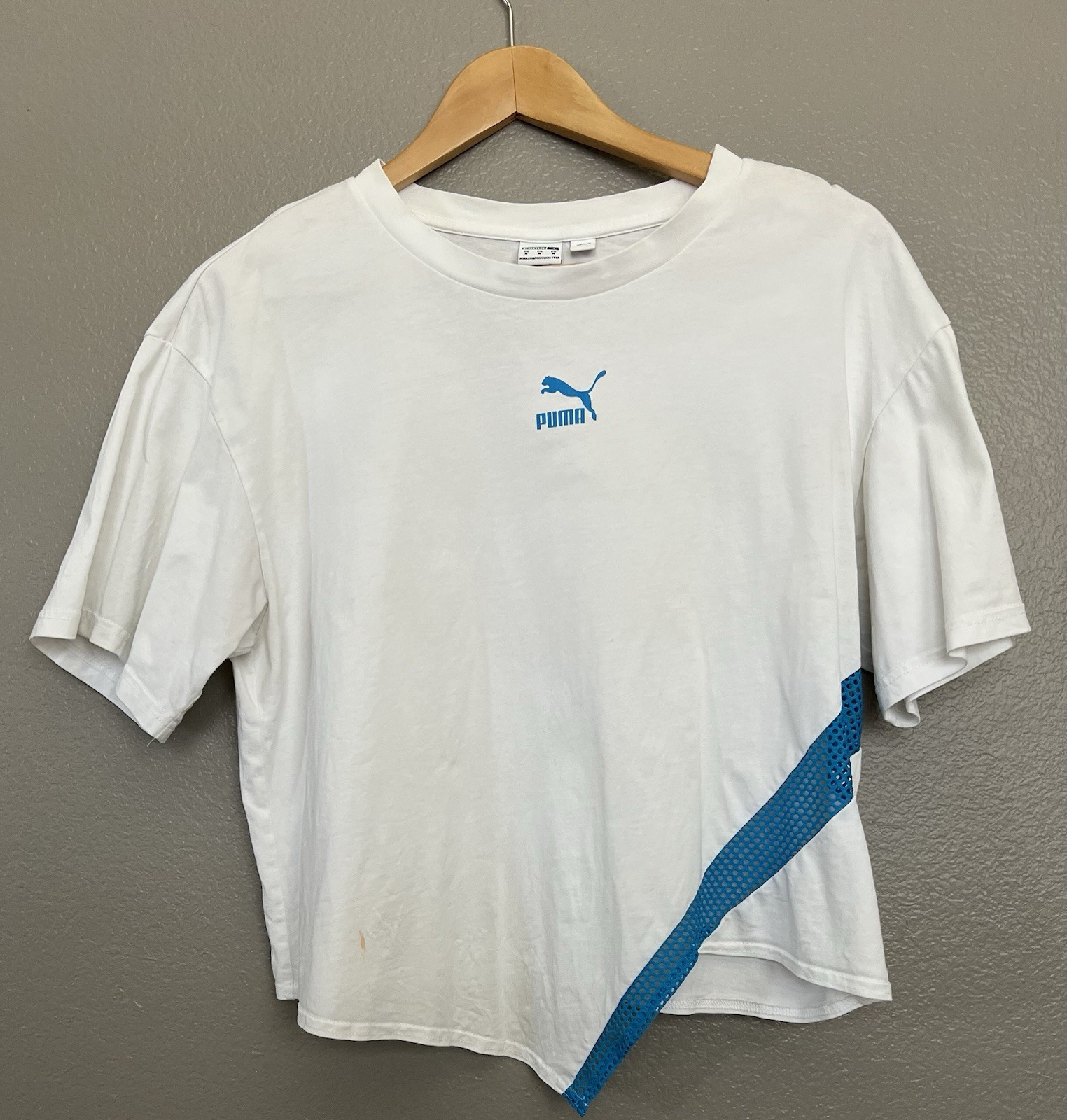 Puma Womens Sz M White Crop Boxy Oversized Tee T Shirt Short Sleeve Round Neck