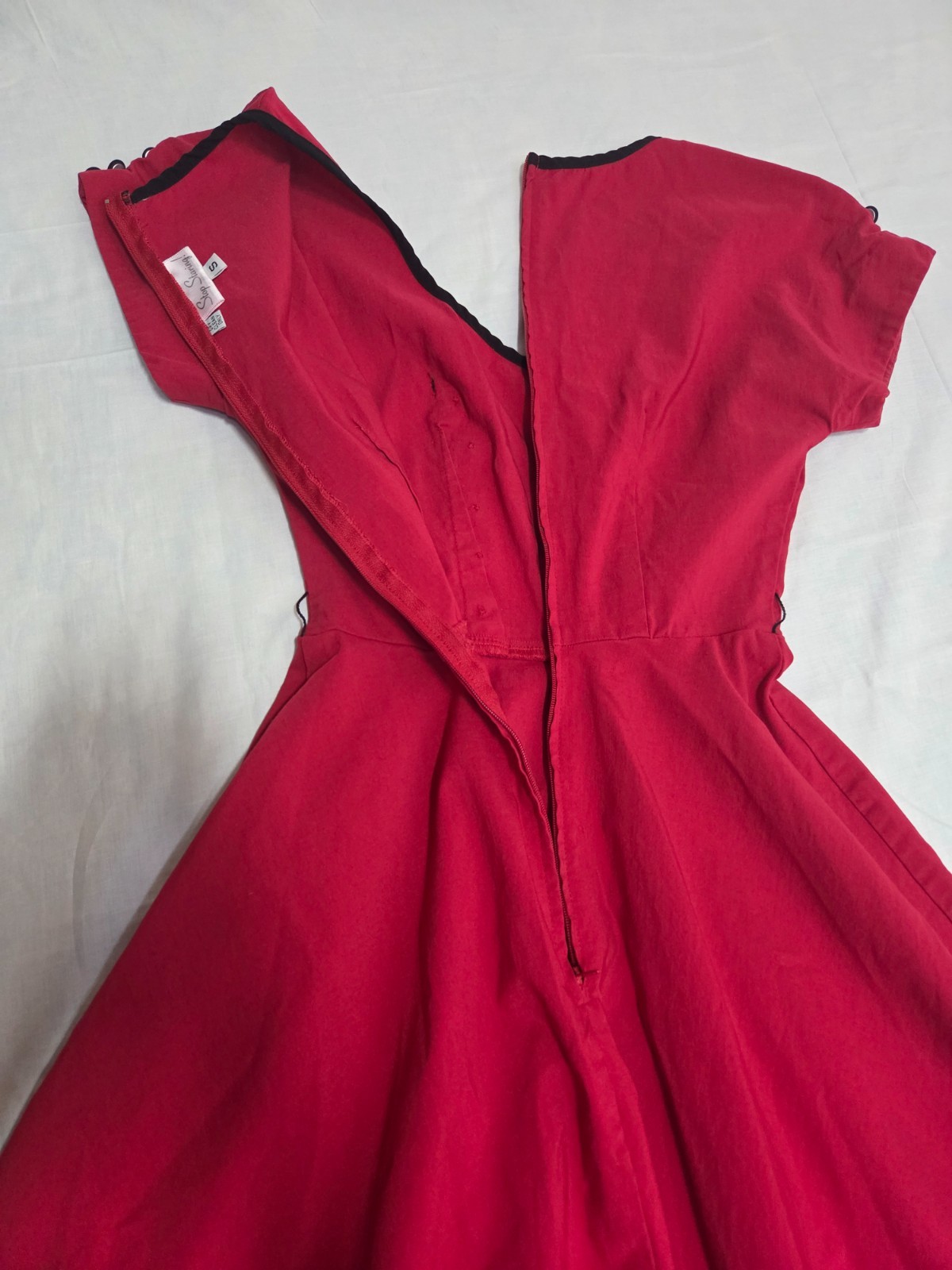 Stop Staring Retro 50s Swing Dress Womens Small Red Pinup Flare Made in USA