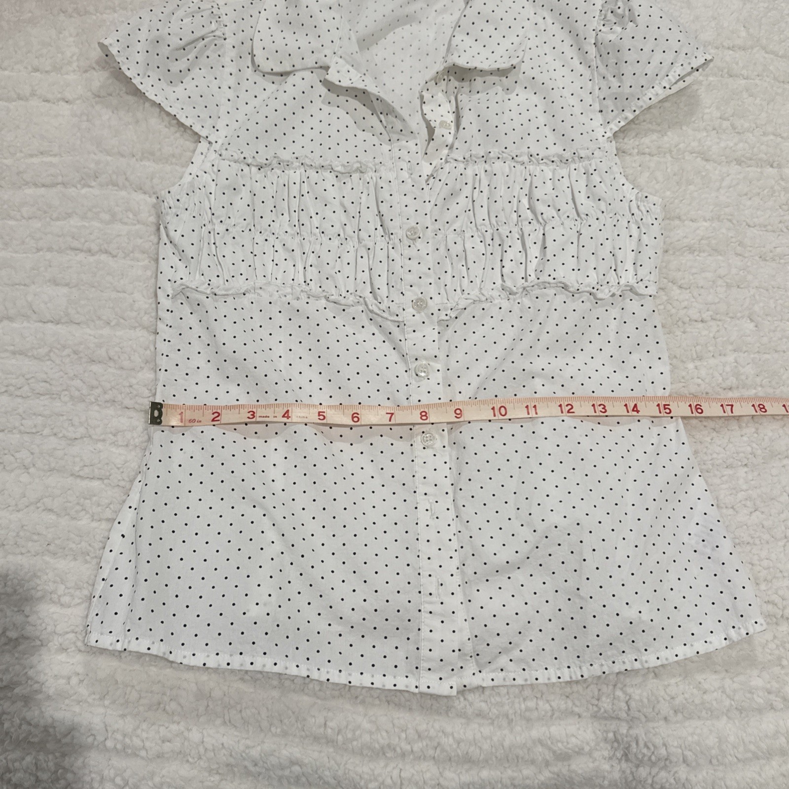 Princess Polly White Polka Dot Lyzbeth Button Collar Shirt 8 Ruched Office Siren