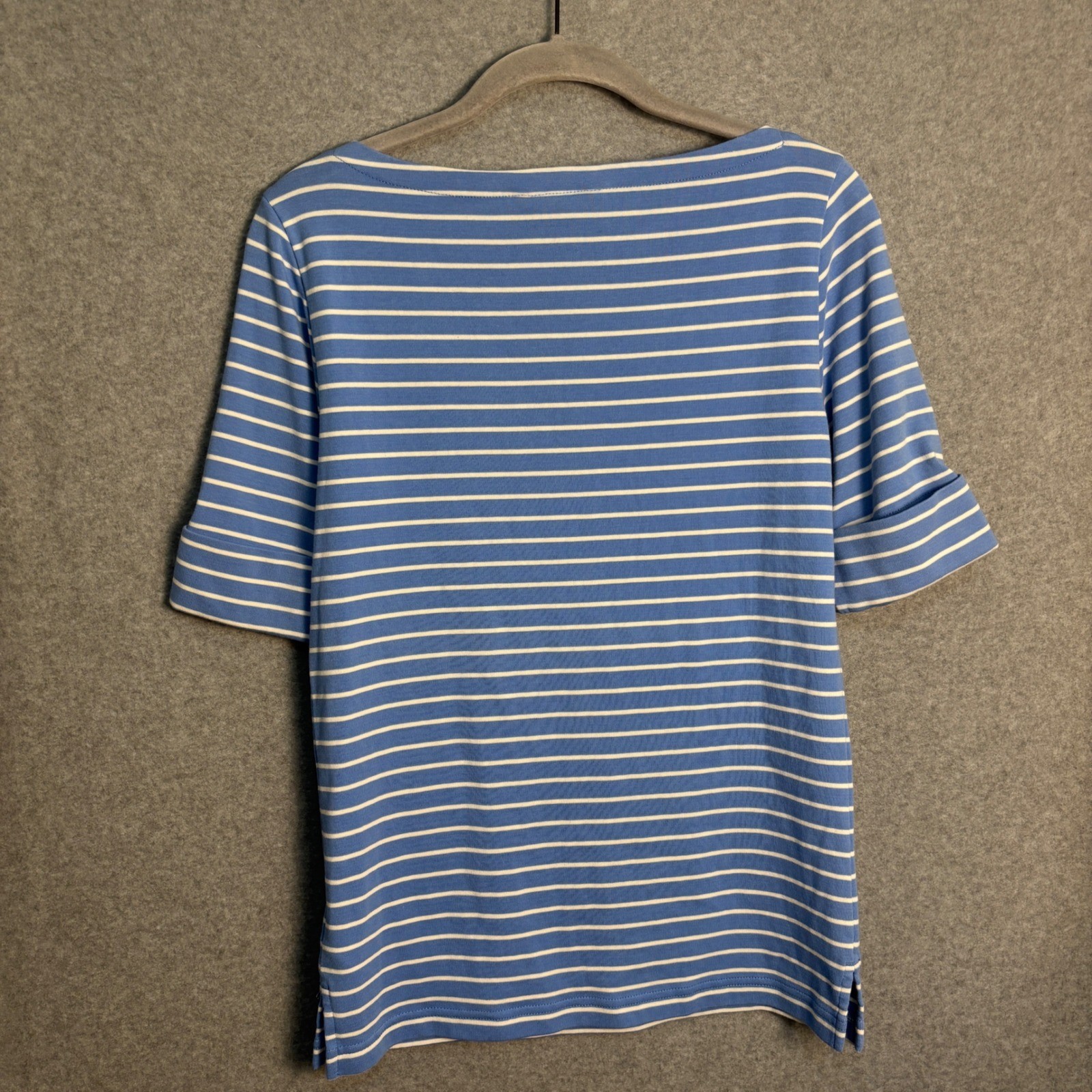 Lauren Ralph Lauren Women’s Striped Boat Neck Top Large Cotton Stretch Blue