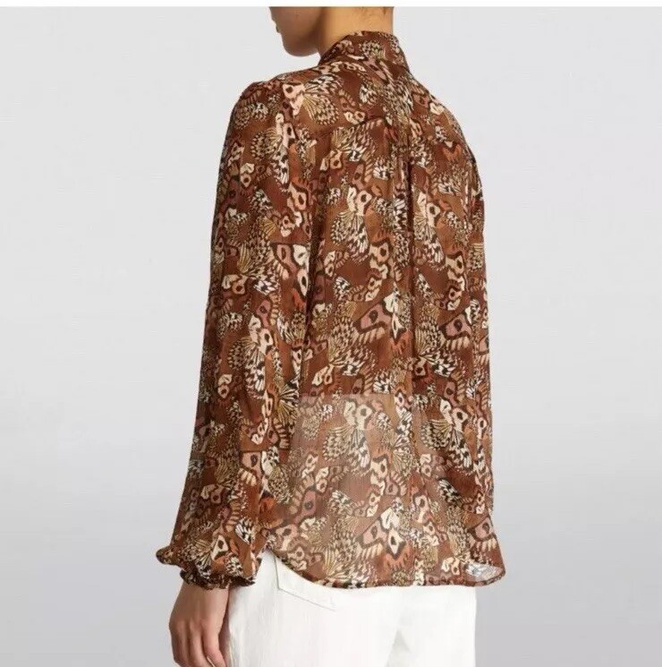 PAIGE MARCELA SILK CHIFFON BLOUSE BUTTERFLY PRINT CINNAMON MULTI SMALL NWOT