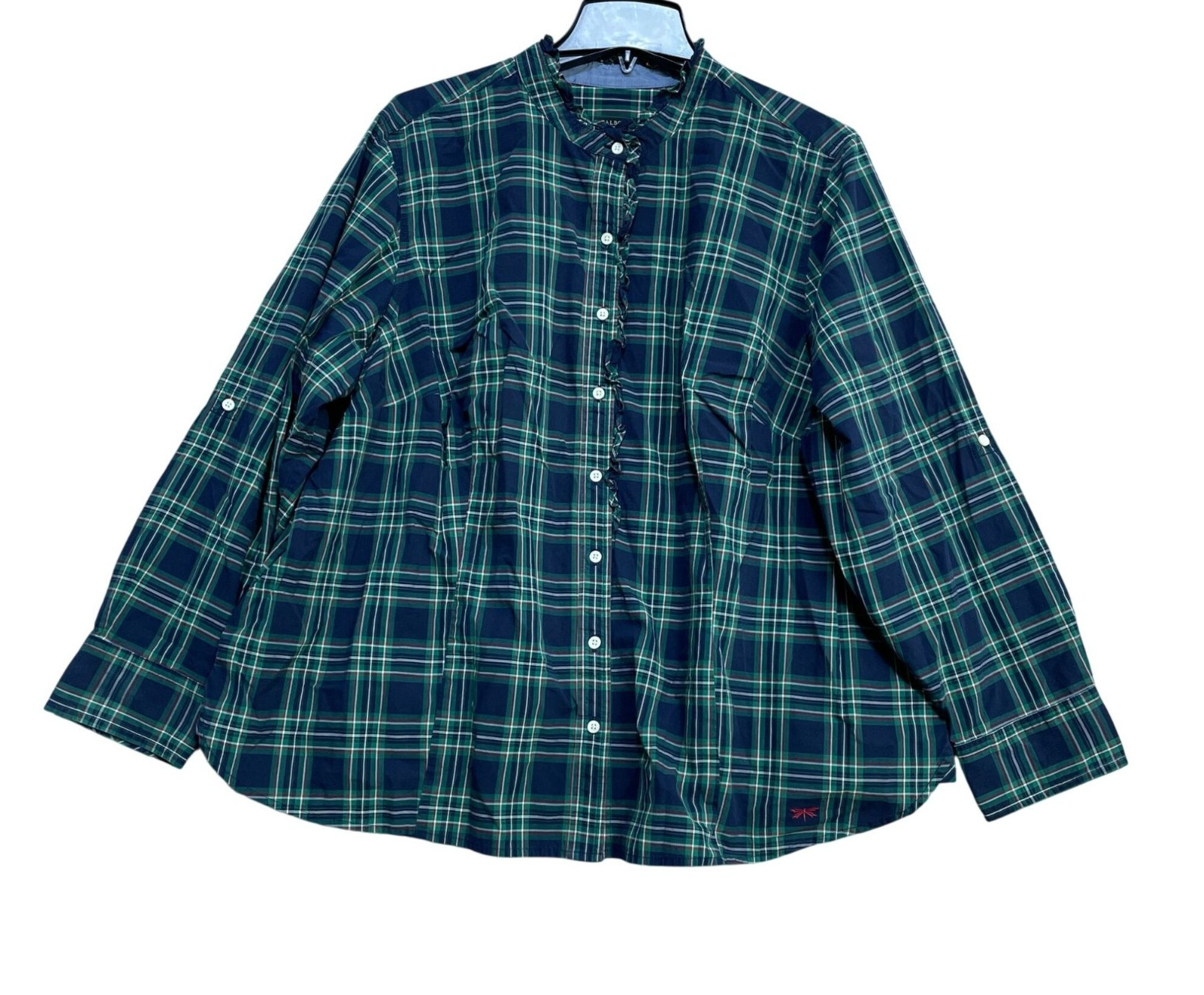 Talbots Women’s 22WP Petites Plaid Button-Down Dress Shirt Green Plaid B1254
