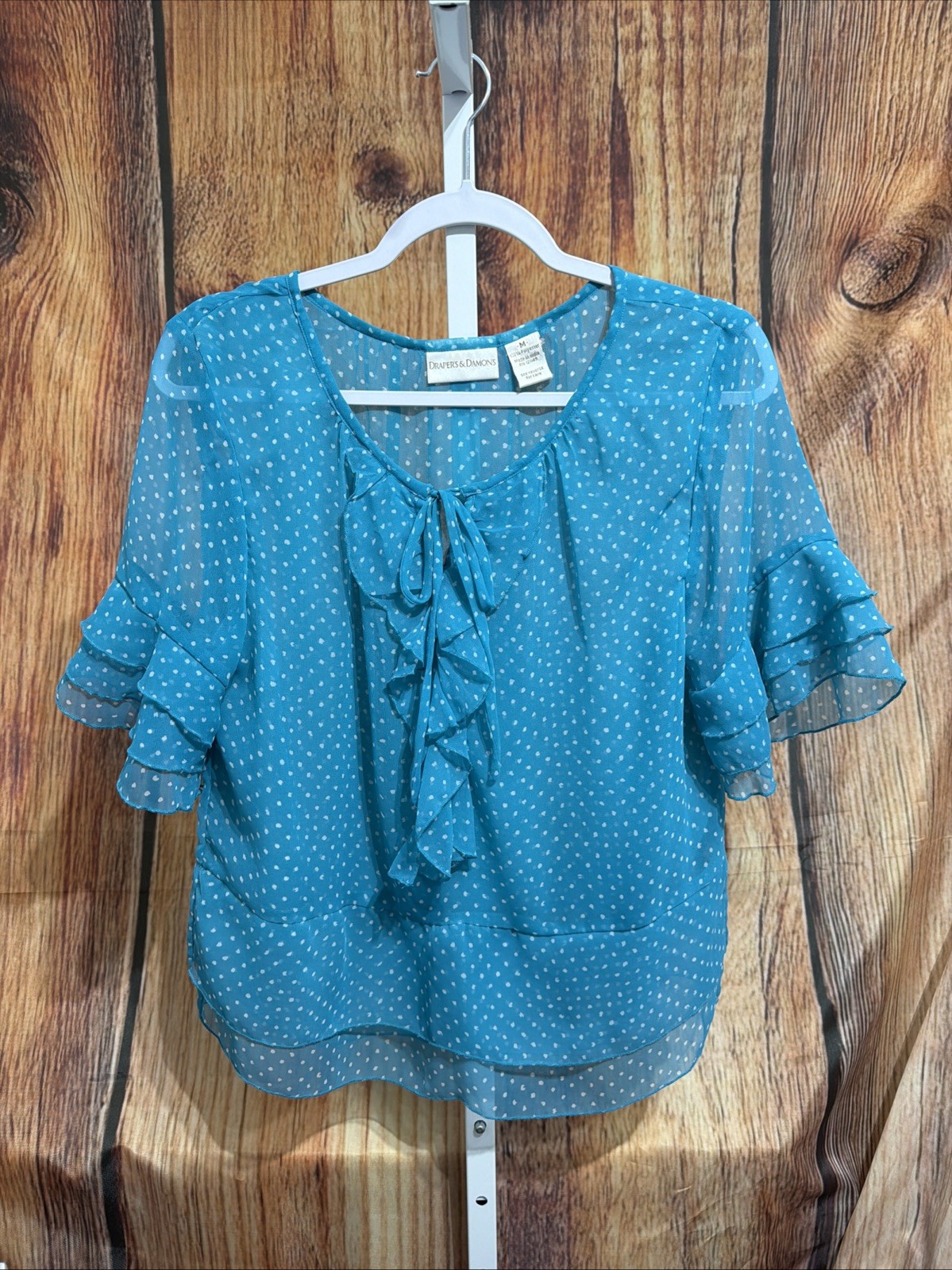Draper’s & Damon’s Sheer Ruffle Sleeve Blouse Size Medium J-2