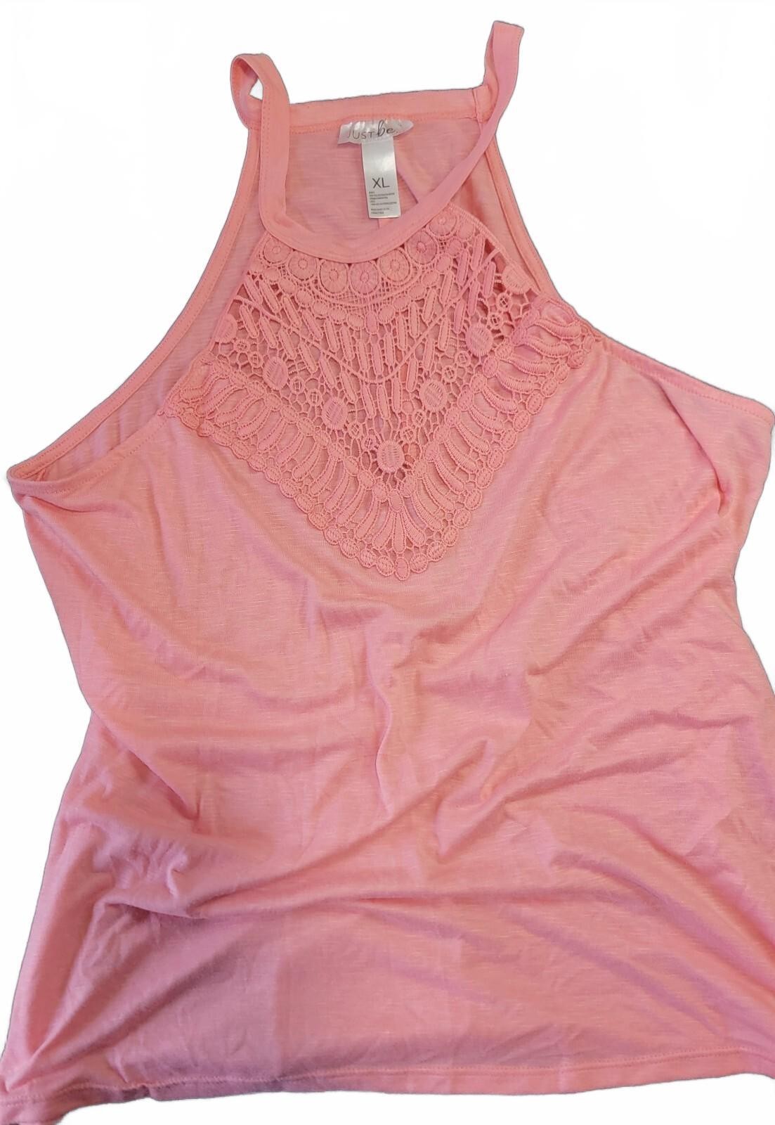 Just Be Coral Pink Crochet Lace High Neck Tank Top Women’s XL Boho