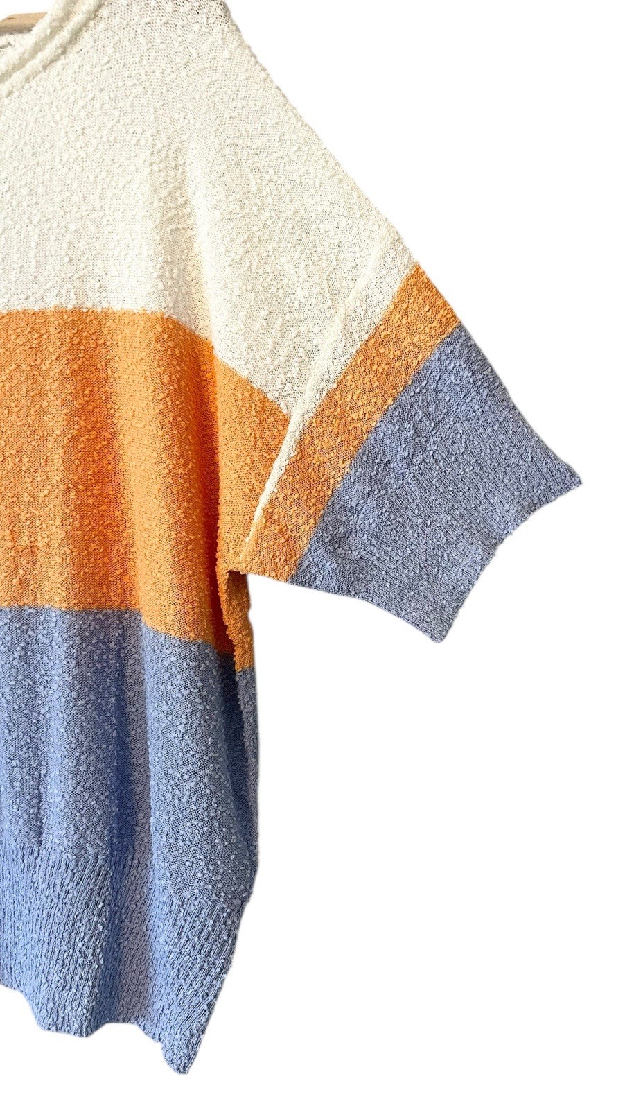 Davi & Dani Top Color Block Cream White Orange Blue Scoop Neck Oversized MEDIUM