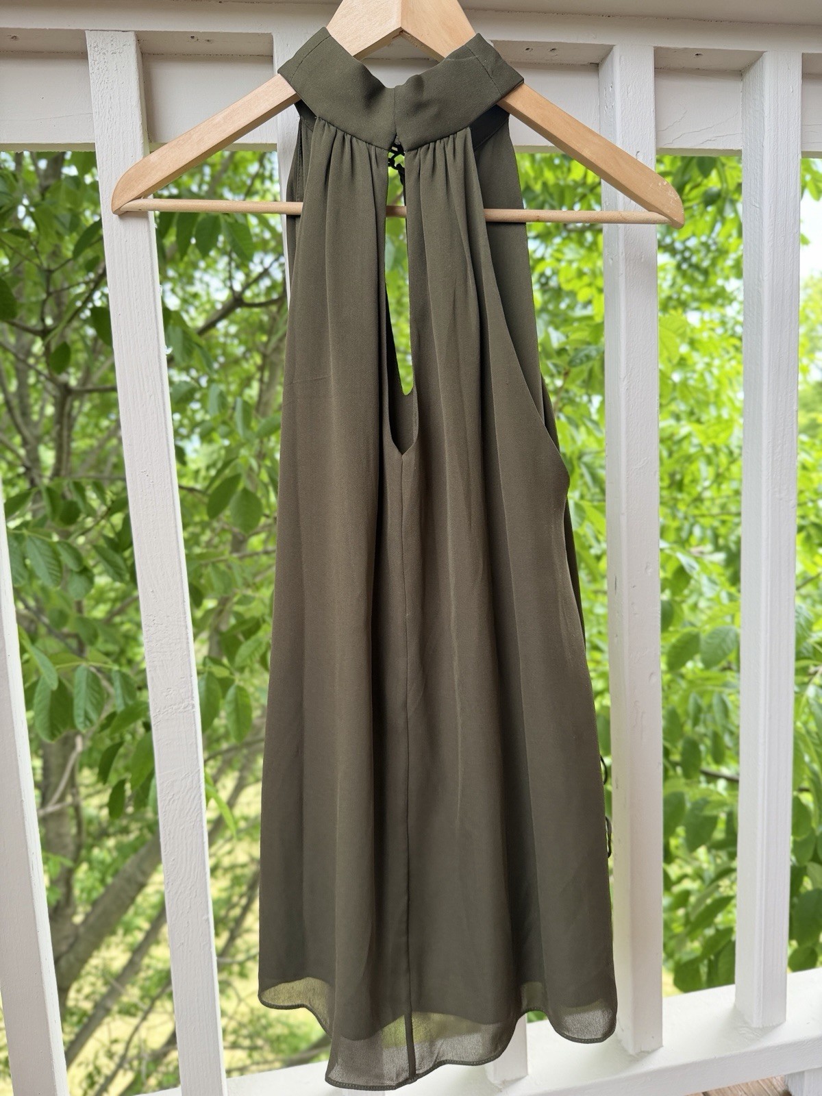 Haute Hippie 100% Silk Halter Tops Women Olive Green Med Slits Front Sides Lined