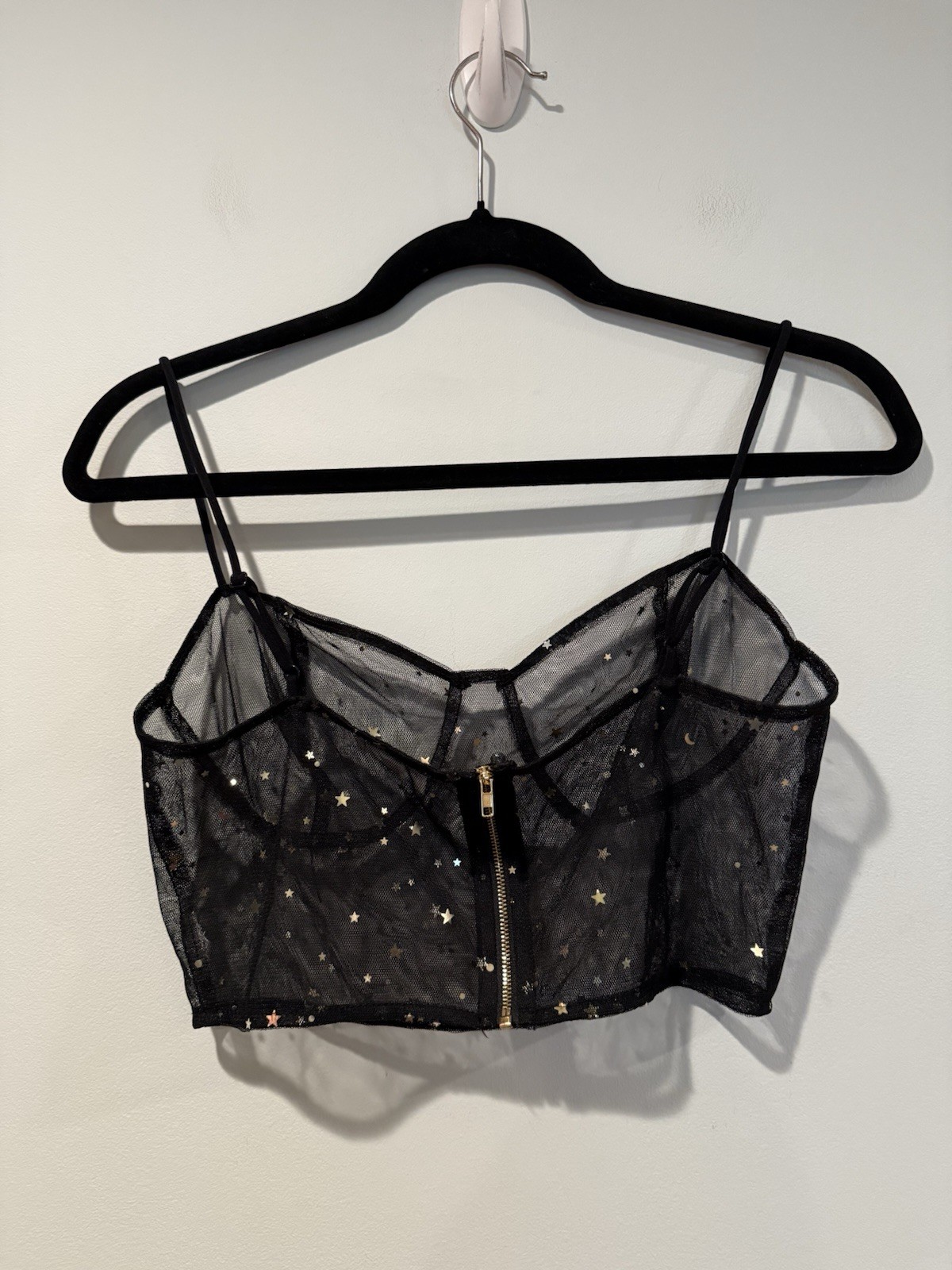 Superdown Sheer Mesh Crop Top Womens Medium Celestial Festival Y2K Stars Moons