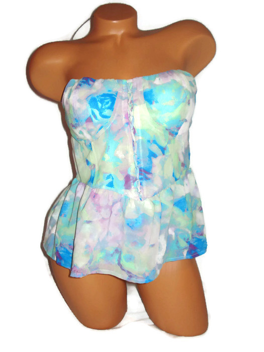 True Freedom Juniors Tube Top Blouse Shirt Sleeveless Blue Green Bustier