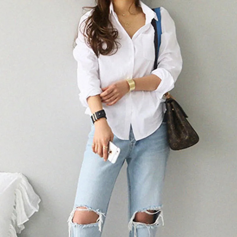 Blusa de algodón, camisa blanca, moda para mujer, blusas para mujer, moda OL, es